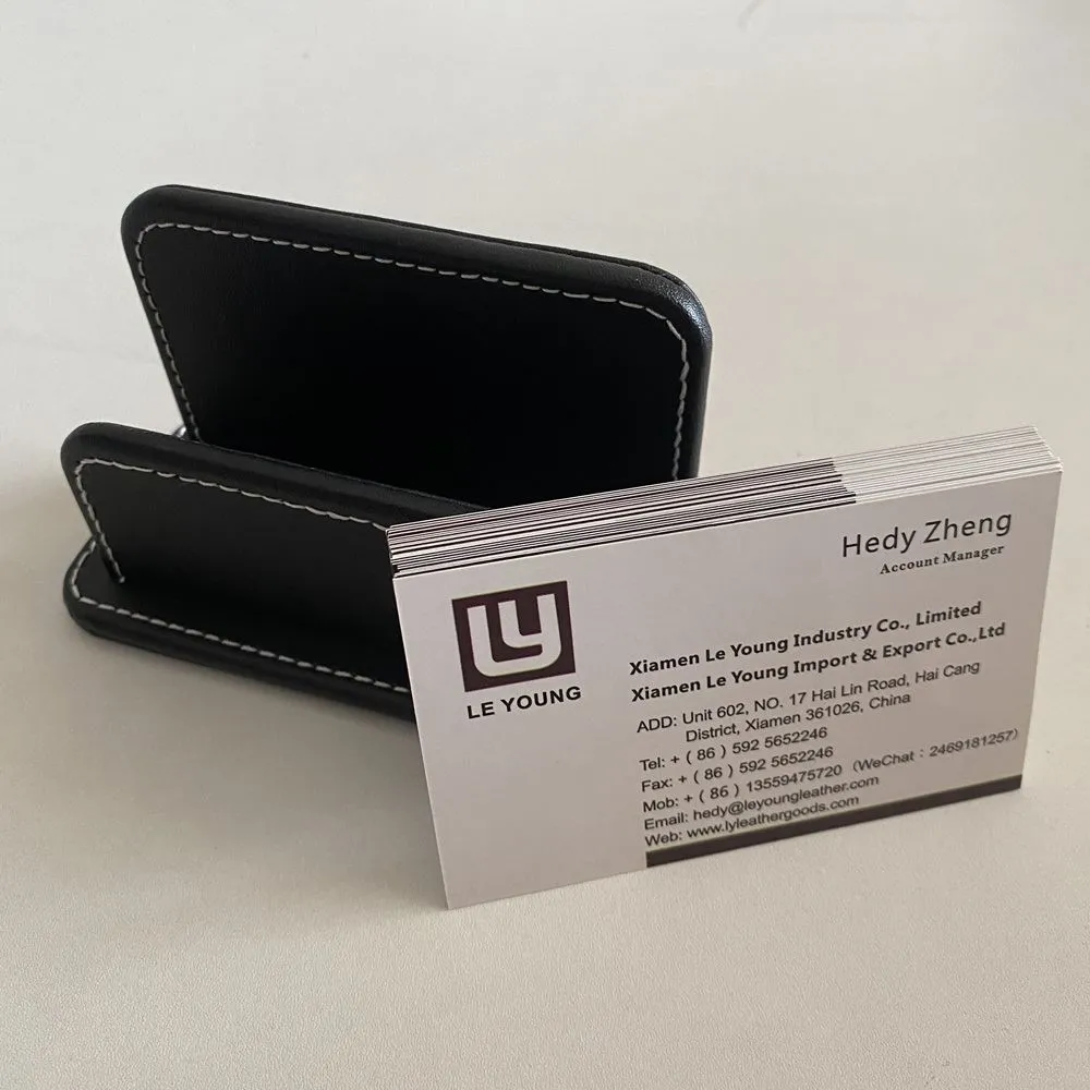 Faux Leather Desktop Name Card Stand