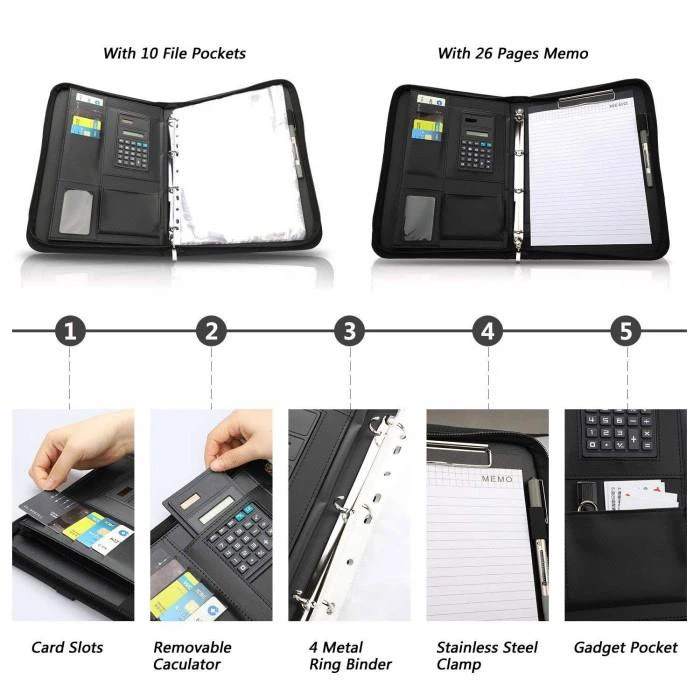 Document Case PU Leather Zip Folder