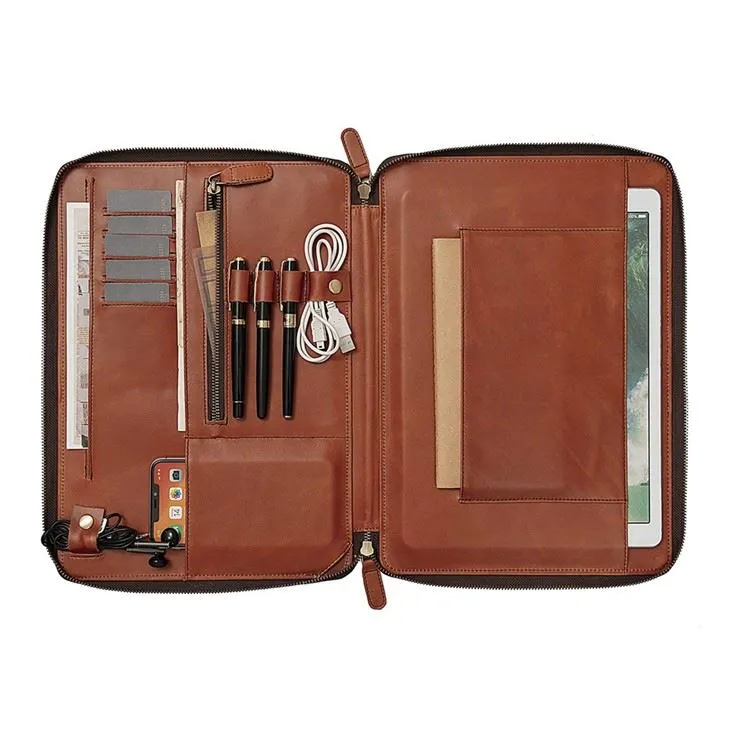 Leather Business Portfolio With Zipper Leather Business Portfolio With Zipper