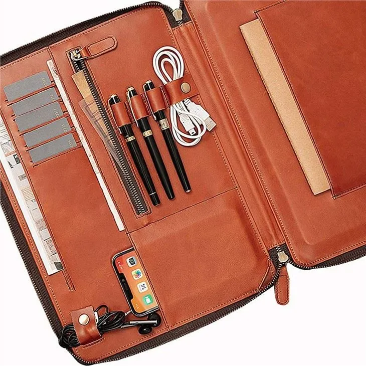 Leather Business Portfolio With Zipper Leather Business Portfolio With Zipper