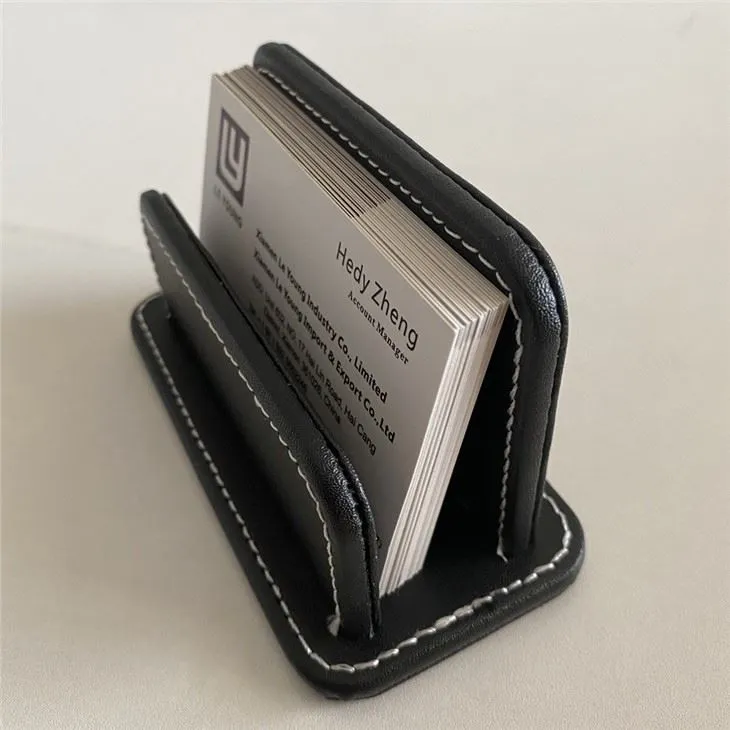 Faux Leather Desktop Name Card Stand