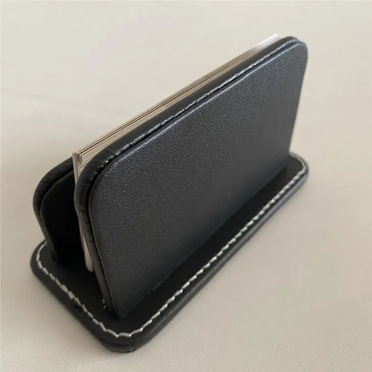 Faux Leather Desktop Name Card Stand
